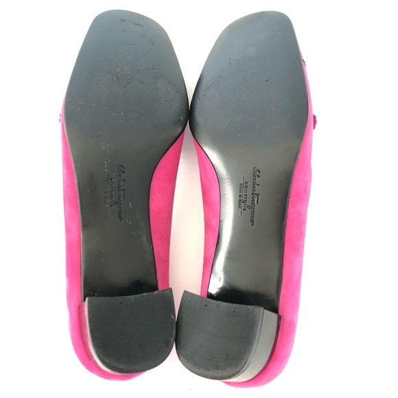 ♦️SOLD♦️SALVATORE FERRAGAMO Pink Suede Black Patent Leather Cap Toe Flat Loafer - Picture 7 of 14